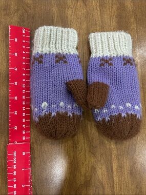 Kids Knit Mittens - Cream, Lavender & Brown